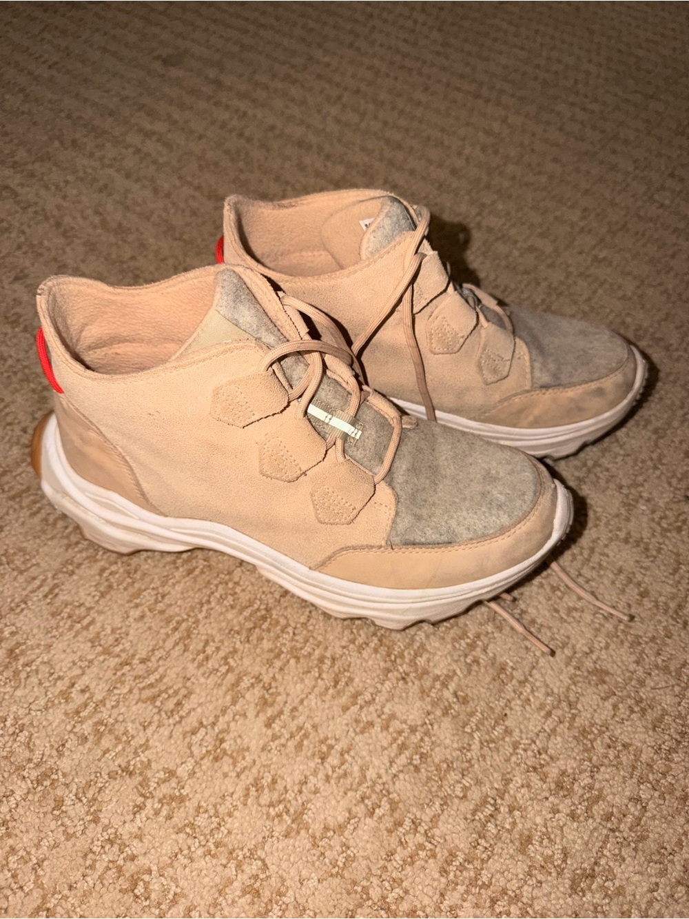 Sorel Beige and Gray Suede Lace-Up Boots